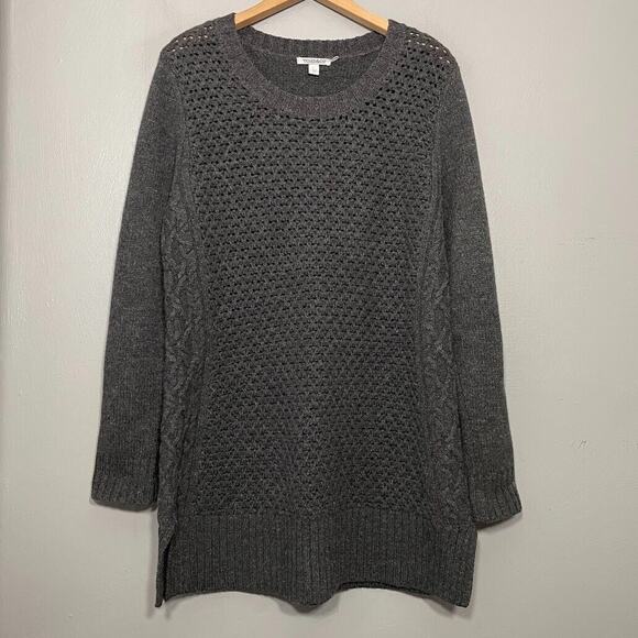 Toad & Co Size Large Charcoal Chunky Cable Knit Kintail Lambswool Sweater Tunic - Picture 1 of 12